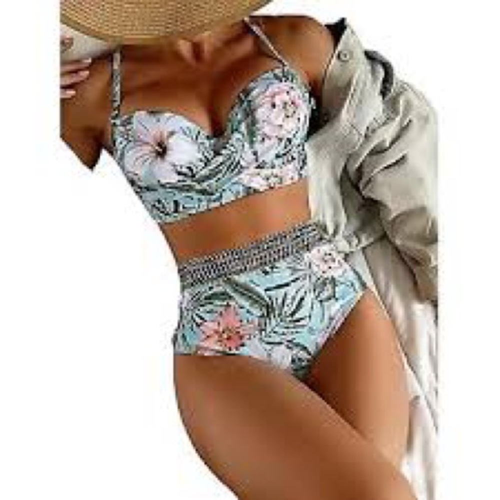 96. SHEIN Tropical Print Bikini – Size Large, Two-Piece Swimsuit